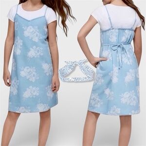 Justice Chambray Blue White Slip Dress & Headband - Sz 12 NWT (Pre-Walmart Era)